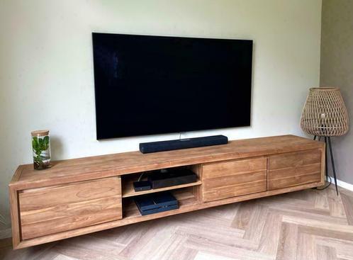 Teak zwevend TV-meubel leverbaar in 5 maten !!OP VOORRAAD!!, Huis en Inrichting, Kasten | Televisiemeubels, 25 tot 50 cm, Nieuw
