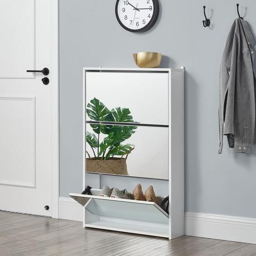 Schoenenkast Lund met spiegels 3 vouwdeuren 102,5x63x17 wit, Huis en Inrichting, Kasten | Schoenenkasten, Nieuw, Verzenden