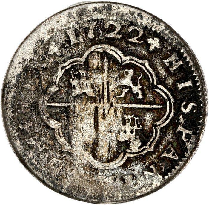 Spanje. Felipe V. 2 Reales 1722 Sevilla J (Zonder, Postzegels en Munten, Munten | Europa | Niet-Euromunten