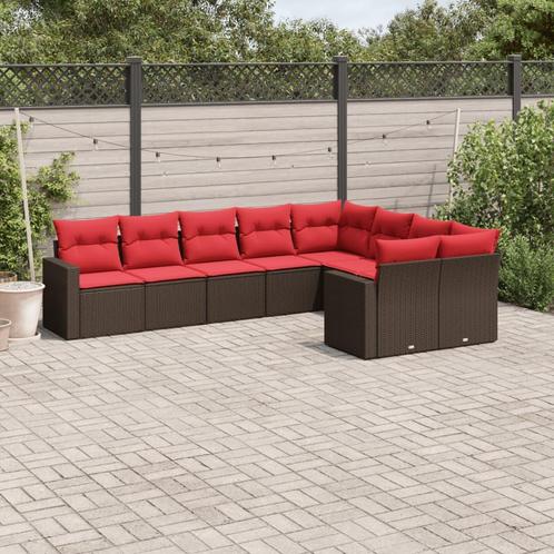 vidaXL 9-delige Loungeset met kussens poly rattan bruin, Tuin en Terras, Tuinsets en Loungesets, Loungeset, Nieuw, Rotan, Verzenden