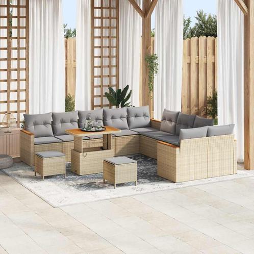 vidaXL Tuin Sofa Set met kussen 13 pcs Beige Poly riet, Tuin en Terras, Tuinsets en Loungesets, Nieuw, Rotan, Verzenden