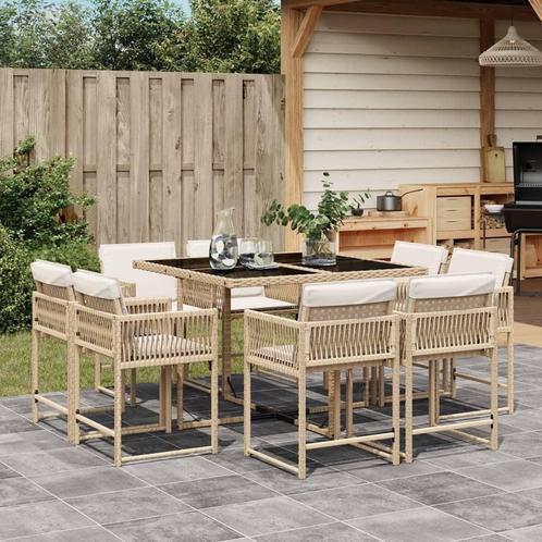 vidaXL 9-delige Tuinset met kussens poly rattan beige, Tuin en Terras, Tuinsets en Loungesets, Tuinset, Nieuw, 8 zitplaatsen, Rotan
