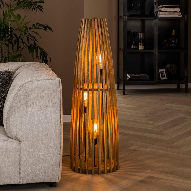 *WOONWINKEL* Sfeervolle Vloerlamp Mangohout, Huis en Inrichting, Lampen | Vloerlampen, Nieuw, Verzenden
