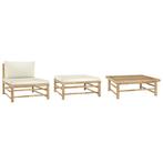 vidaXL 3-delige Loungeset met crèmewitte kussens bamboe, Verzenden, Nieuw, Hout, Loungeset