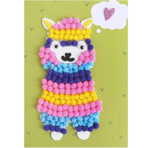 Knutselset Kind 3+ - Lama Glitterhart - Pompoms Vorm Plakken, Hobby en Vrije tijd, Knutselen, Nieuw, Ophalen of Verzenden