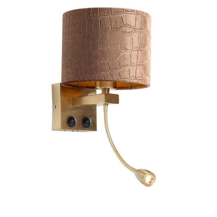 Wandlamp brons met velours kap krokodil dessin 18cm -, Huis en Inrichting, Lampen | Wandlampen, Nieuw, Overige materialen