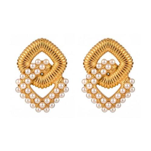 Geometrische 18 karaat Goud vergulde Parelaccent, Sieraden, Tassen en Uiterlijk, Oorbellen, Met kristal, Goud, Nieuw, Goud, Hangers