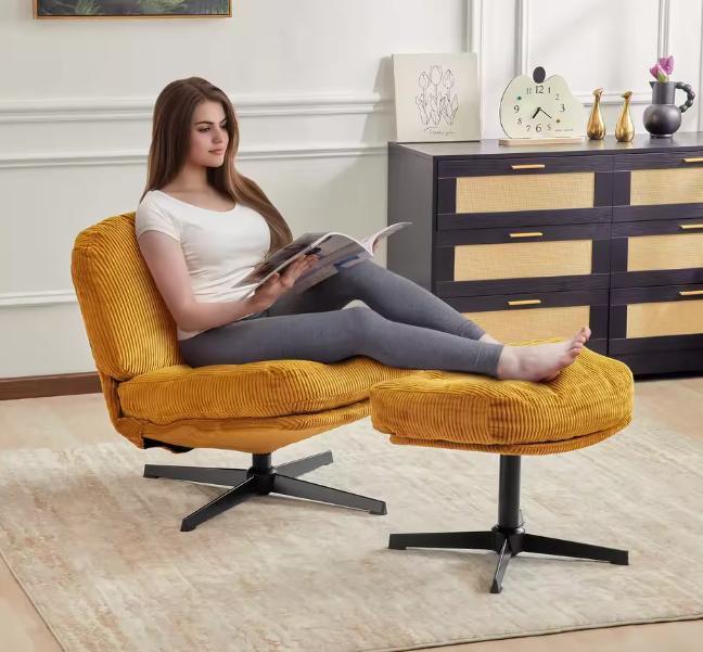 Draaibare Bouclé Accentstoel met Poef – Comfort &amp; Design, Huis en Inrichting, Stoelen, Nieuw, Verzenden