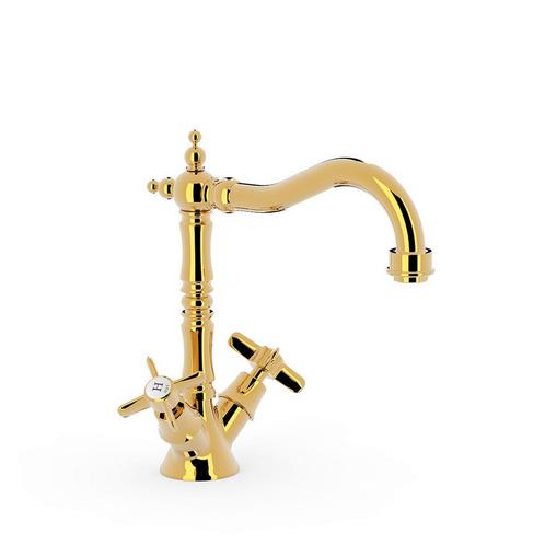 Wastafelkraan Tres Clasic 2 Grepen Hoog Gebogen Goud, Doe-het-zelf en Verbouw, Sanitair, Kraan, Nieuw, Ophalen of Verzenden