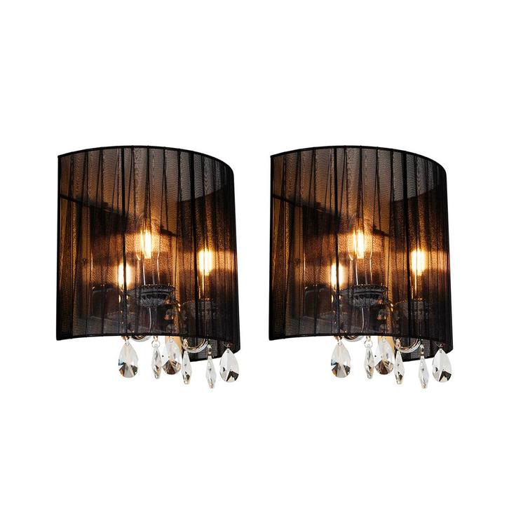 Set van 2 wandlampen chroom met zwarte kap - Ann-Kathrin 2, Huis en Inrichting, Lampen | Wandlampen, Nieuw, Overige materialen