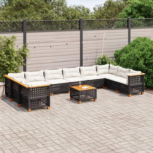 vidaXL 11-delige Loungeset met kussens poly rattan zwart, Tuin en Terras, Tuinsets en Loungesets, Loungeset, Nieuw, Rotan, Verzenden