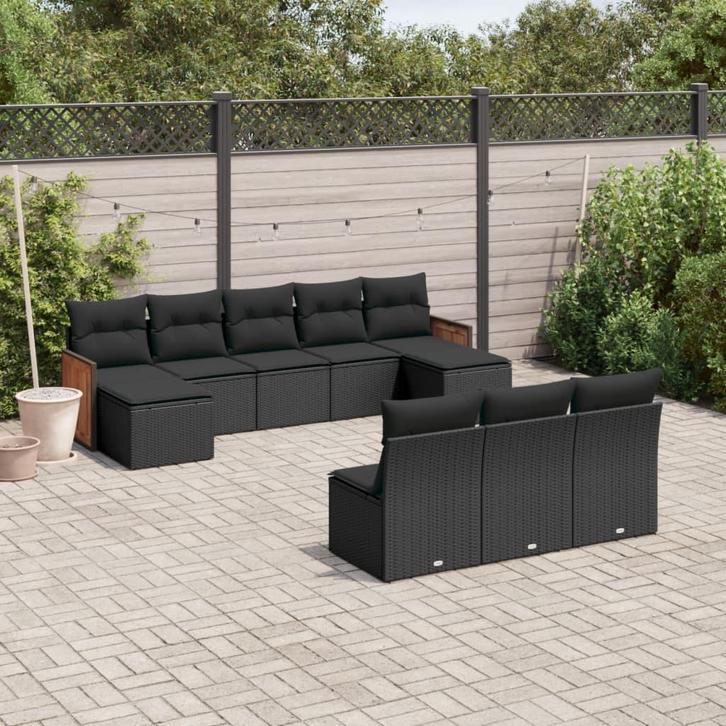 vidaXL 10-delige Loungeset met kussens poly rattan zwart, Tuin en Terras, Tuinsets en Loungesets, Loungeset, Nieuw, Rotan, Verzenden