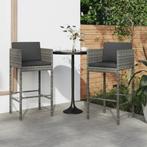 vidaXL Barkrukken 2 st met kussens poly rattan grijs, Tuin en Terras, Tuinstoelen, Verzenden, Nieuw, Rotan