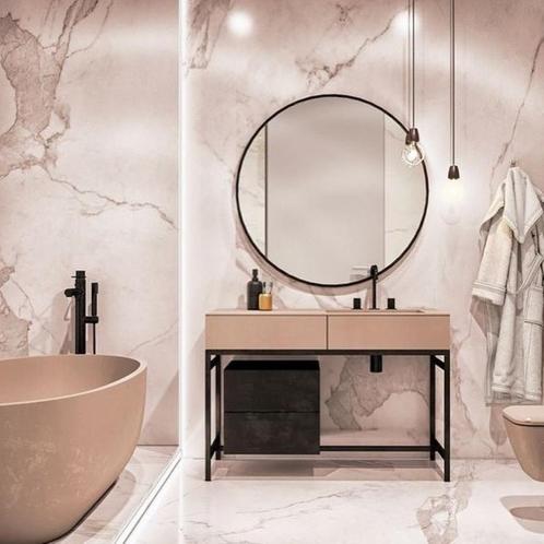 Badkamerspiegel Rond Martens Design Toronto Mat Zwart RVS, Huis en Inrichting, Woonaccessoires | Spiegels, Nieuw, Rond, Ophalen of Verzenden
