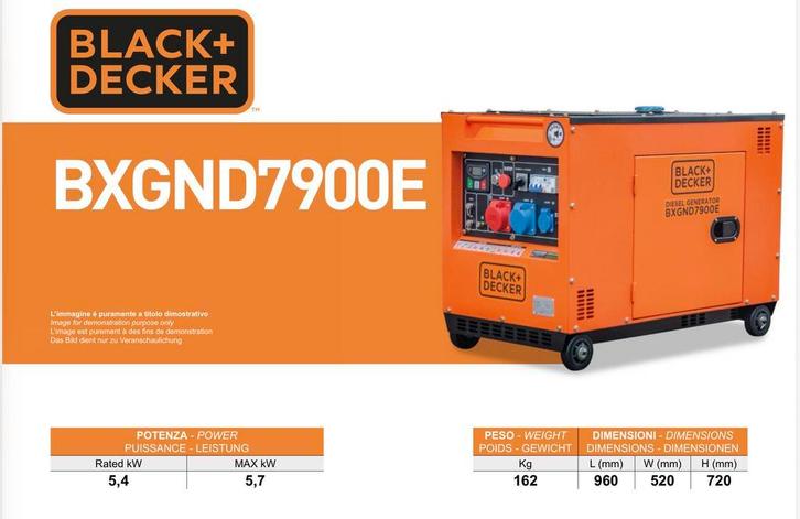 Black en Decker generator aggregaat kVA 7,9 Diesel, Doe-het-zelf en Verbouw, Aggregaten, Dieselolie, Nieuw, Elektrisch startend