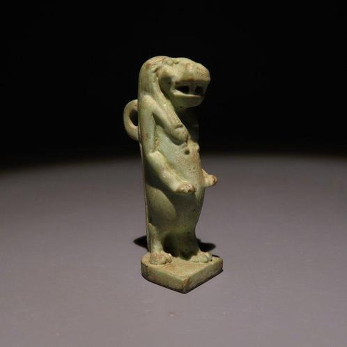 Oud-Egyptisch Faience Amulet van de Godin Teoris. Late, Verzamelen, Mineralen en Fossielen