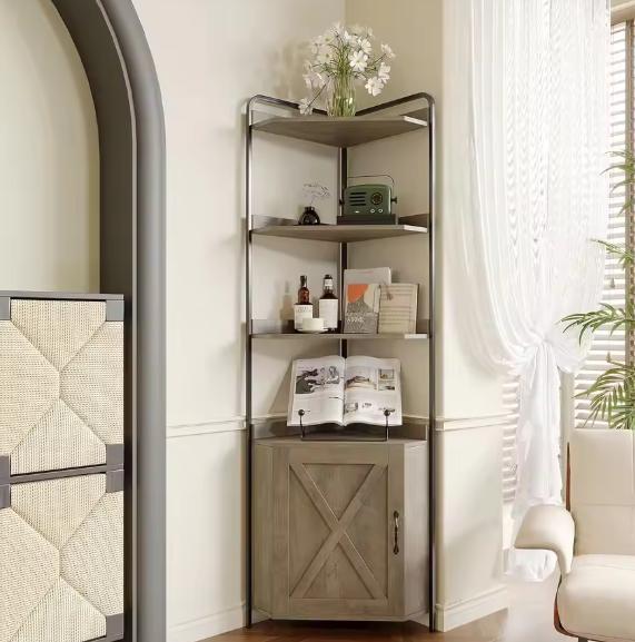 Grijze Industriële Hoekkast met Deur en 5 Planken, Huis en Inrichting, Kasten | Boekenkasten, Nieuw, Verzenden