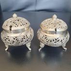 Zoutvat (2) - Bamboe - .900 zilver - Export Zilver, Antiek en Kunst, Antiek | Goud en Zilver