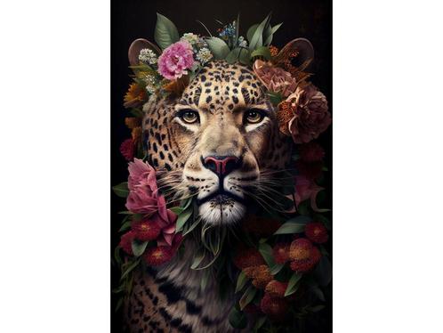 Glasschilderij Tijger met Bloemen | 1060, Huis en Inrichting, Woonaccessoires | Overige, Nieuw, Ophalen of Verzenden
