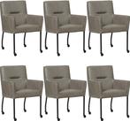 Set van 6 Grijze leren moderne eetkamerstoelen - Granada lee, Overige kleuren, Nieuw, Leer, Ophalen of Verzenden