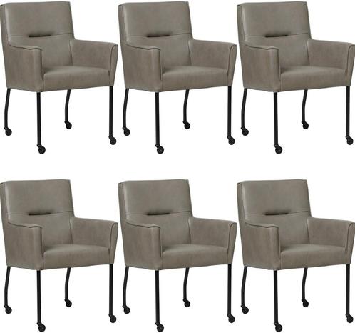 Set van 6 Grijze leren moderne eetkamerstoelen - Granada lee, Huis en Inrichting, Stoelen, Vijf, Zes of meer stoelen, Overige kleuren