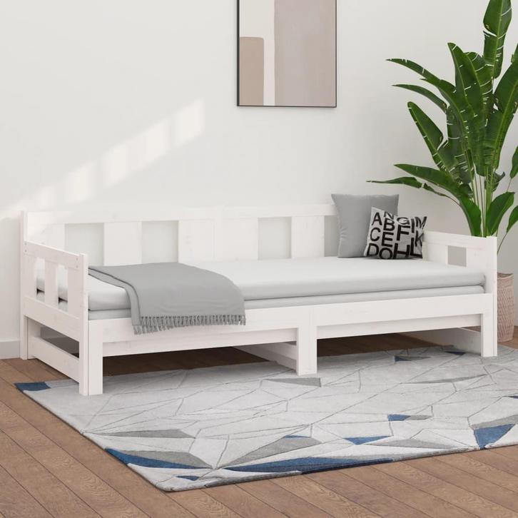 vidaXL Slaapbank uitschuifbaar massief grenenhout wit, Huis en Inrichting, Slaapkamer | Bedden, 90 cm, 190 cm of minder, Wit, Eenpersoons