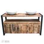 Badkamermeubel mangohout met zwart metaal 135 x 81 x 45 cm, Verzenden, Nieuw