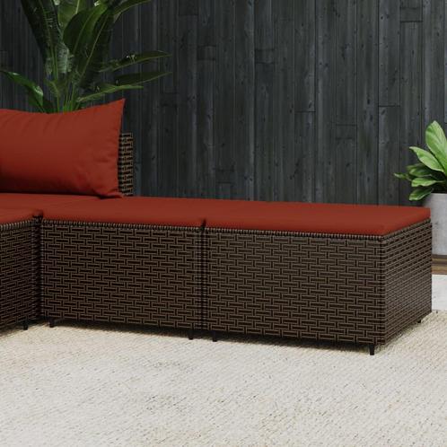 vidaXL Voetensteunen 2 st met kussens poly rattan bruin, Tuin en Terras, Tuinsets en Loungesets, Nieuw, Rotan, Verzenden