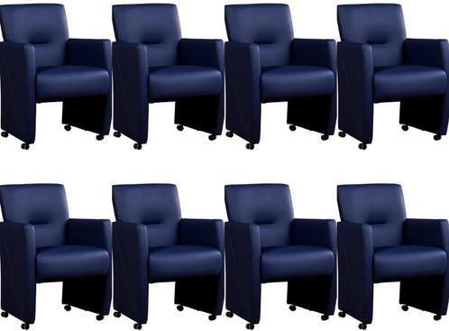 Set van 8 Blauwe leren moderne eetkamerfauteuils - Toledo Le, Huis en Inrichting, Stoelen, Vijf, Zes of meer stoelen, Overige kleuren