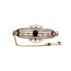 Gouden vintage broche met kleursteen en parel 14 krt, Ophalen of Verzenden, Nieuw