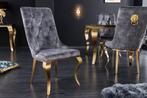 Elegante stoel MODERN BAROK grijs fluweel met gouden, Ophalen of Verzenden, Nieuw