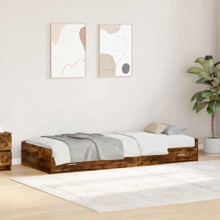 vidaXL Bedframe met hoofdeinde Gerookt eiken 70 x 190 cm, Huis en Inrichting, Slaapkamer | Bedden, Bruin, Nieuw, Hout, Verzenden