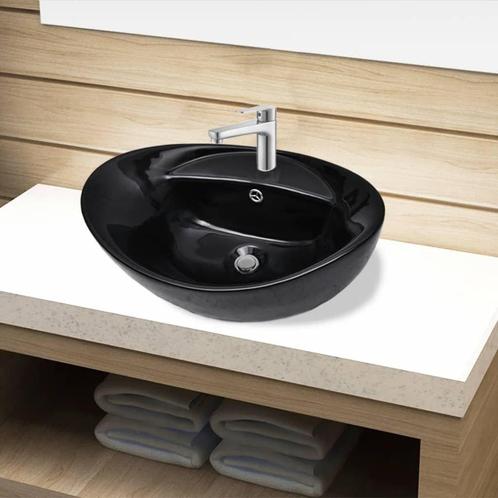 Zwarte Wasbak Keramiek Ovaal m. Overloop - Retourdeal!, Huis en Inrichting, Badkamer | Badkamermeubels, 25 tot 50 cm, Nieuw, Wasbak of Wastafel