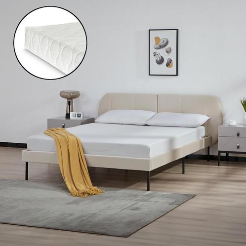 Gestoffeerd bed Porvoo met bedbodem en matras 140x200 cm bei, Huis en Inrichting, Slaapkamer | Bedden, Verzenden