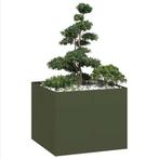 vidaXL Plantenbak 100x100x80 cm staal olijfgroen, Verzenden, Nieuw, Metaal