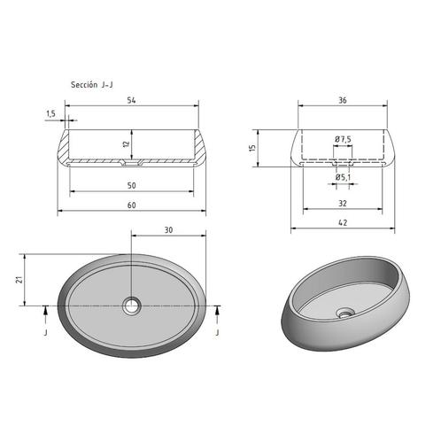 Waskom Zenon Elipse 60x42 cm Moka, Doe-het-zelf en Verbouw, Sanitair, Ophalen of Verzenden