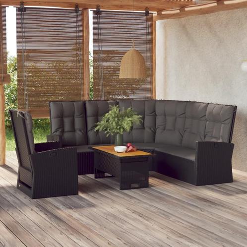 vidaXL 3-delige Loungeset met kussens poly rattan zwart, Tuin en Terras, Tuinsets en Loungesets, Loungeset, Nieuw, Rotan, Verzenden