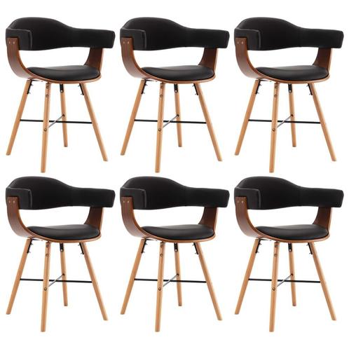 vidaXL Eetkamerstoelen 6 st kunstleer en gebogen hout zwart, Huis en Inrichting, Stoelen, Zwart, Nieuw, Verzenden