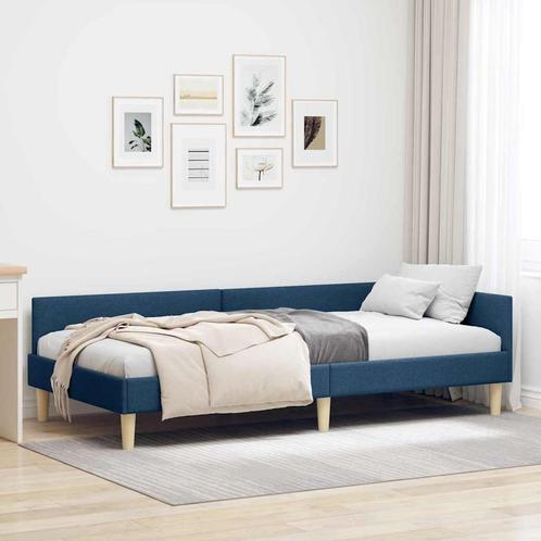 vidaXL Hoek Bed Frame Blauw 100 x 200 cm Stof en Geengineerd, Huis en Inrichting, Slaapkamer | Bedden, Blauw, Nieuw, Verzenden