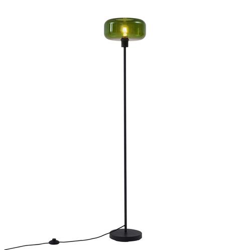 Retro vloerlamp zwart met groen glas - Bizle, Huis en Inrichting, Lampen | Vloerlampen, Nieuw, Glas, 100 tot 150 cm