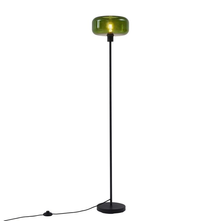 Retro vloerlamp zwart met groen glas - Bizle, Huis en Inrichting, Lampen | Vloerlampen, Nieuw, Glas, 100 tot 150 cm