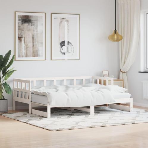 vidaXL Slaapbank met onderschuifbed 90x190 cm massief, Huis en Inrichting, Slaapkamer | Bedden, 90 cm, 190 cm of minder, Wit, Eenpersoons