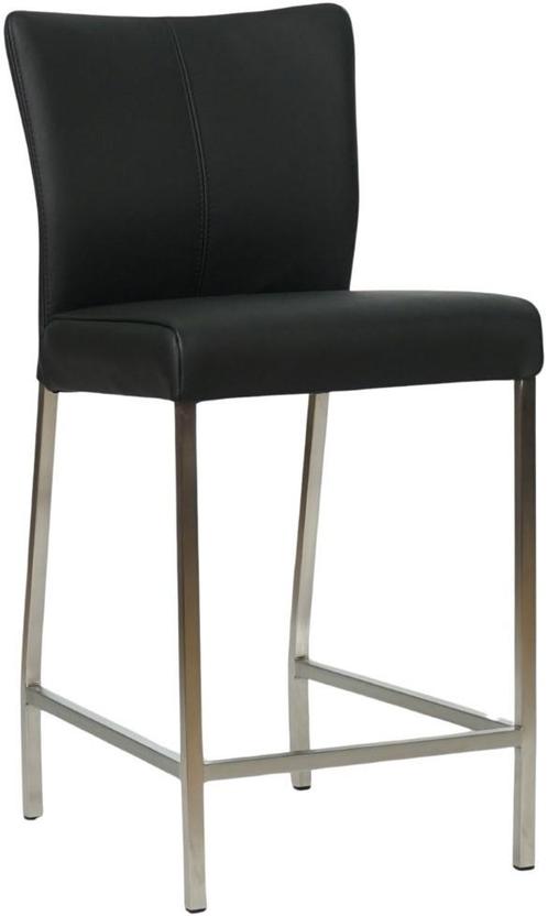 Zwarte leren moderne barkruk - poot vierkant rvs - Toledo Le, Huis en Inrichting, Barkrukken, 90 cm of meer, Met voetsteun, 1 kruk