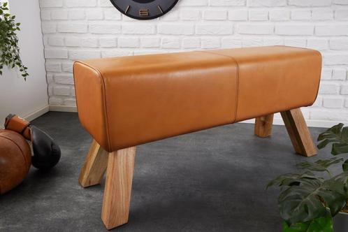 Design bank TURNBOCK 100cm cognac echt lederen mangohouten, Huis en Inrichting, Banken | Bankstellen, Ophalen of Verzenden