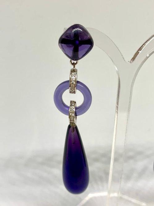 Amethist - Zilver - Oorbellen - Met Amethist stenen, Verzamelen, Mineralen en Fossielen