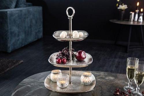 Design taartplateau ORIENT 44cm zilver met drie niveaus -, Huis en Inrichting, Woonaccessoires | Vazen, Ophalen of Verzenden