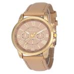 Fako® - Horloge - Geneva - Roman - Metal - Beige, Verzenden, Nieuw