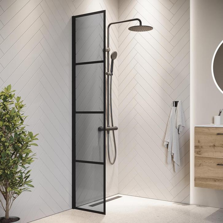 Douchewand Essos 40 x 200 cm Zwart – Inloopdouche 8 mm, Doe-het-zelf en Verbouw, Sanitair, Nieuw, Douche, Verzenden