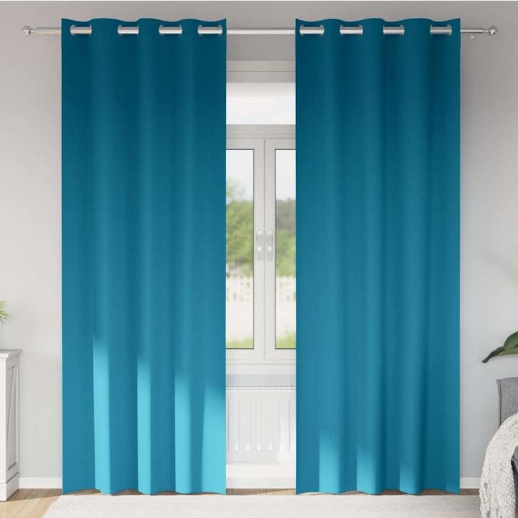 vidaXL Zwart-out Gordijnen met Ringen 2 pcs Turquoise 225 x, Huis en Inrichting, Stoffering | Gordijnen en Lamellen, Nieuw, Verzenden