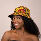 Bucket hat / Vissershoedje met Afrikaanse print - Gele Flowe, Kleding | Heren, Hoeden en Petten, Ophalen of Verzenden, Nieuw